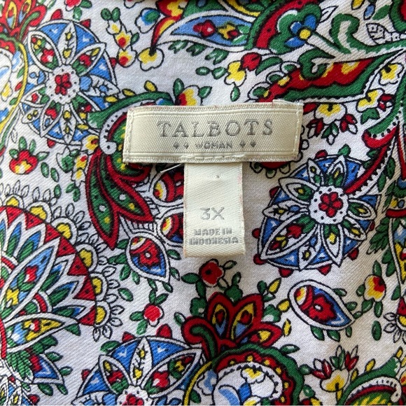 Talbots Long Sleeve Collared Paisley Cotton Button Down Women's 3X - Picture 3 of 6